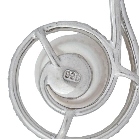 Elegant Pearl Pendant | Sterling Silver CZ Accent Swirl Jewelry - Picture 4 of 7